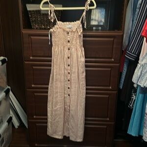 Adorable linen pink and white striped faithful the brand midi dress. Size small